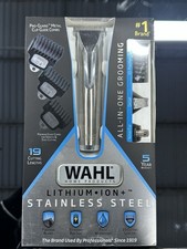 Used WAHL Lithium Ion STAINLESS STEEL TRIMMER All-in-One Kit HAIR EAR NOSE