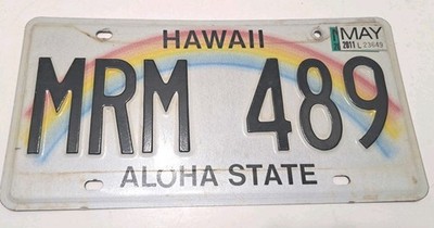 Hawaii License Plate # MTM 489 2017 Rainbow Aloha State 