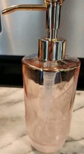 NEW BEAU MONDE Pink Glass Cloudy Gold Tone Pump Soap Lotion Dispenser 8"x 3"