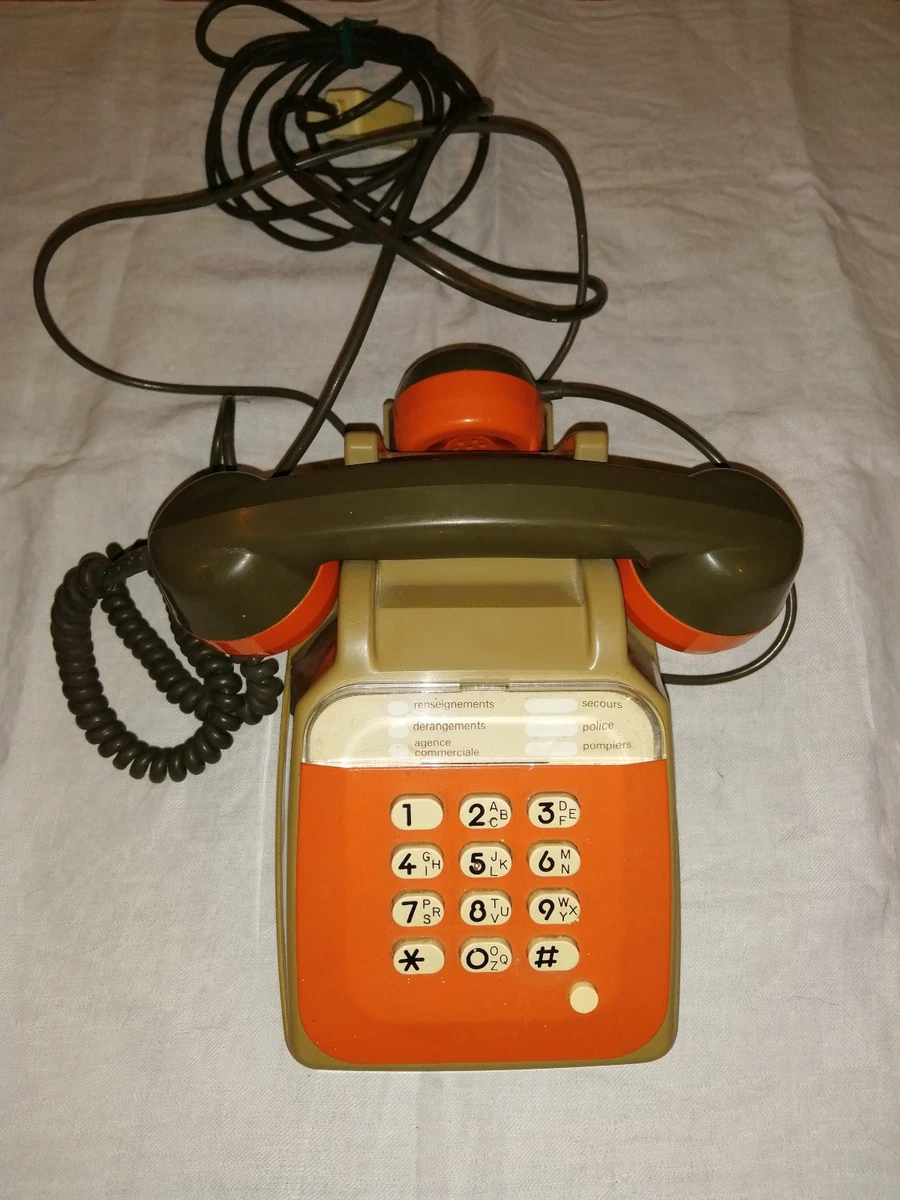 Téléphone Fixe Socotel S63 – Orange – Cadran Rotatif – France 1977 – Occasion