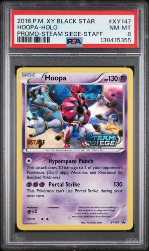 2016 POKEMON XY BLACK STAR PROMO STEAM SIEGE-STAFF #XY147 HOOPA-HOLO PSA 8