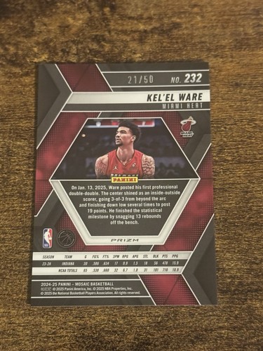 2024-25 Panini Mosaic Rookie Kel'el Ware #232 Fast Break Purple Mosaic Prizm /50 - Picture 2 of 2