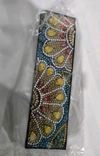 Handcrafted Diamond Art Design Tassel Bookmark Black Faux Leather Floral Teal 5