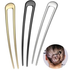 French Hair Pins Metal Hair Forks U Shaped Long Chignon 2 Prong Sticks for Ha...