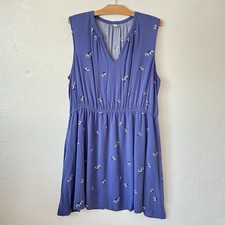 Old Navy Blue Periwinkle Floral Sleeveless Dress Elastic Waist Sundress XXL