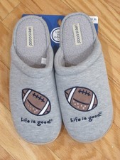 Life is Good Mens Slippers Football Gray XL 13/14  BRAND NEW WITH TAG 