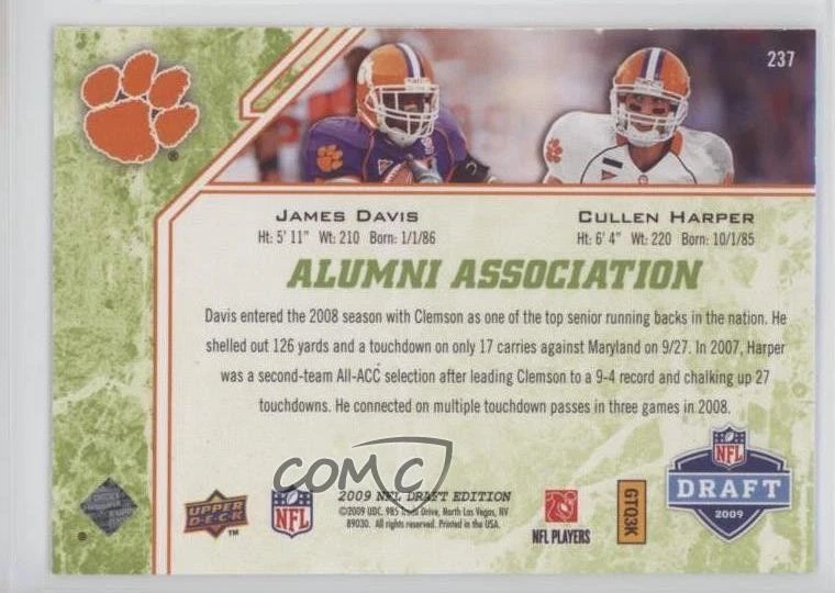 2009 Draft Edition Alumni Association Green Cullen Harper James Davis Rookie RC - Image 2 of 2