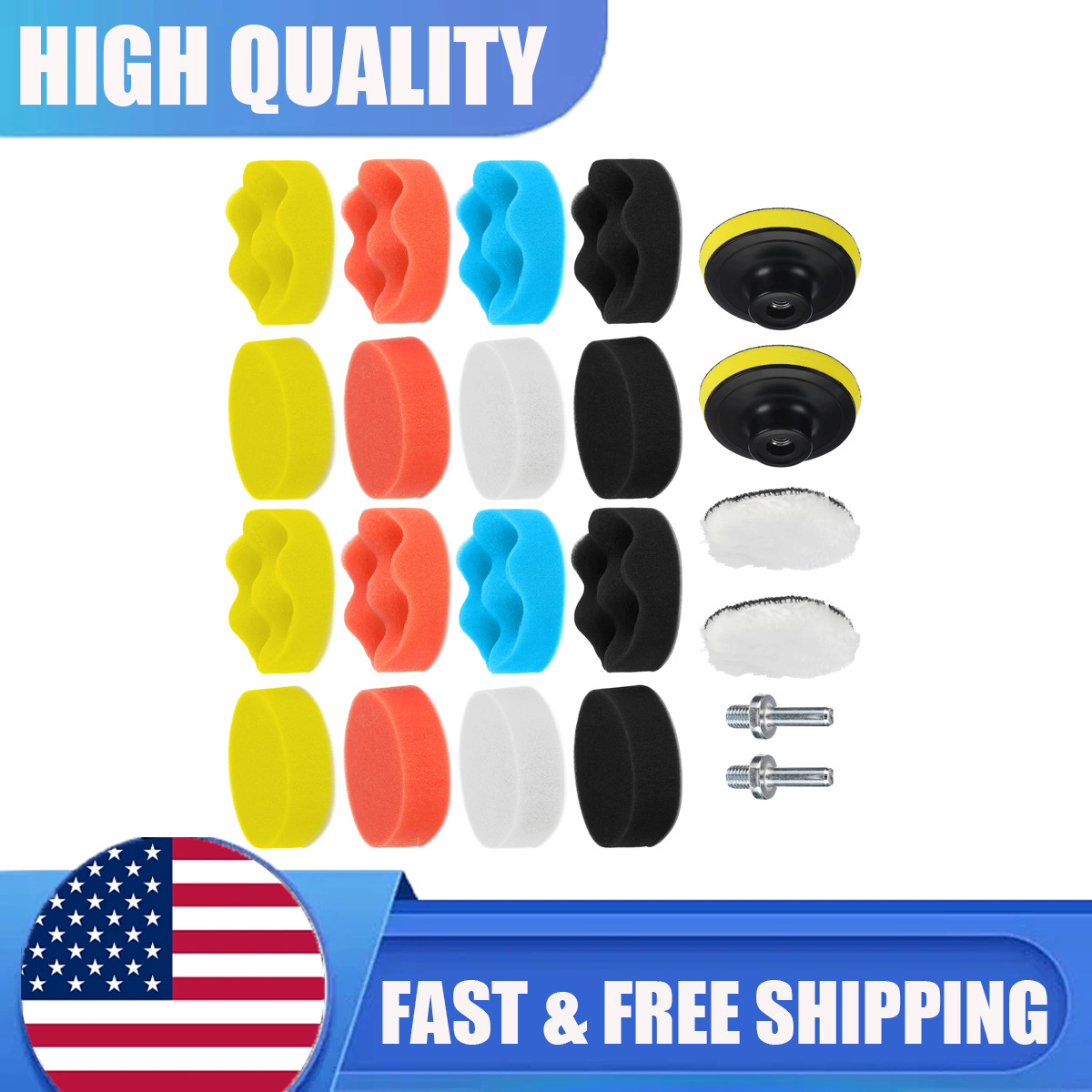 22Pc 3 In Polishing Pads Sponge Woolen Waxing Buffing Pad Kits M10 Drill Adapter