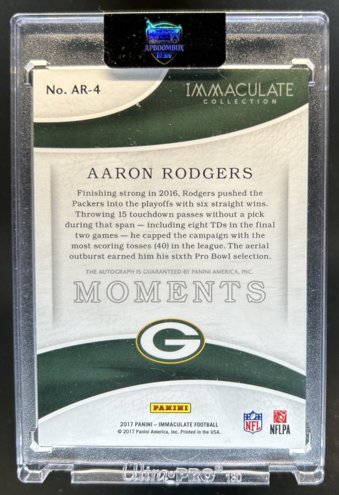 2017 Panini Immaculate Aaron Rodgers Moments Auto Autograph #/5 Packers view 2