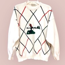 Archie Brown Son Vintage Golf Argyle Sweater Cream Navy Red Green Size 48