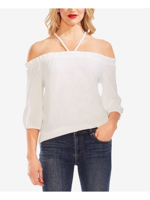 VINCE CAMUTO Womens Ivory Tie Back Long Sleeve Off Shoulder Top Size: S