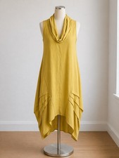 Cynthia Rowley Mustard Yellow Cowl Neck Handkerchief Hem Dress Size S
