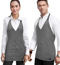 Under NY Sky V Neck Short Apron Tuxedo Style 2 Pockets Pen Slot Grey