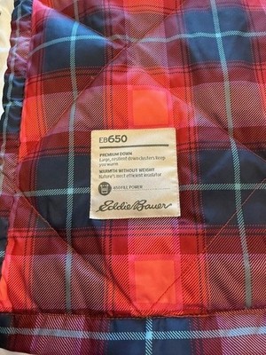 Eddie Bauer Oversized Down Throw 72'' L x 50'' W Pink Blue Red Checkered