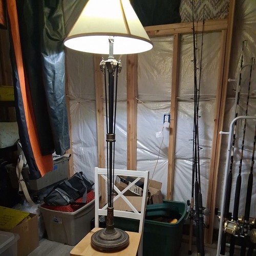 Wrought Iron And Brass Regency Goat Head Torchier Floor Pole Lamp