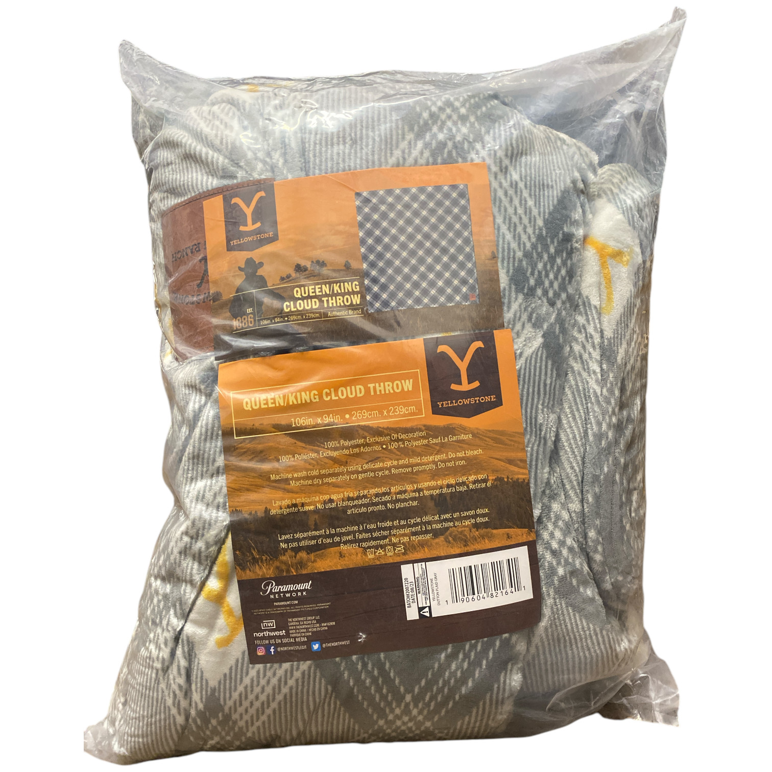 Плед Yellowstone Dutton Plaid 106 x 94 QueenKing Cloud серый 9590₽