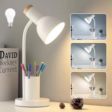 LED Desk Lamp for Home Office, Table Lamp with Pen Holder, 3 Color White Lamp