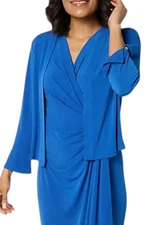 Susan Graver Women's Solid Liquid Knit Flounce Slv Shrug Cobalt Dream
