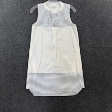 Madewell Shirt Dress Women's XS White Blue Striped Sleeveless Pockets Cotton