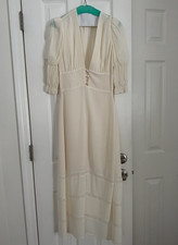 Reformation Ginny Dress Ivory Midi Dress V-Neck Puff Sleeve Size 0