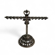 Brighton Earring Stand Jewelry Organizer Silver Tone Heart Filigree T-Bar