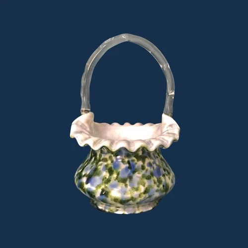 Vintage Fenton Art Glass  Basket Aventurine Murrhina Green Blue Vintage 1960s