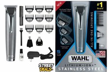 Wahl Lithium Ion Stainless Steel Cordless Wet/Dry Trimmer T-Blade 4 Heads
