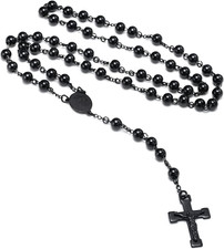 Rosary Cross Necklace for Men Women,Long Rosary Beads Catholic Cross Y Necklace