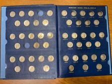 1916-1945 Mercury Dime Silver 69 Coin Whitman Classic Album Almost Complete Set