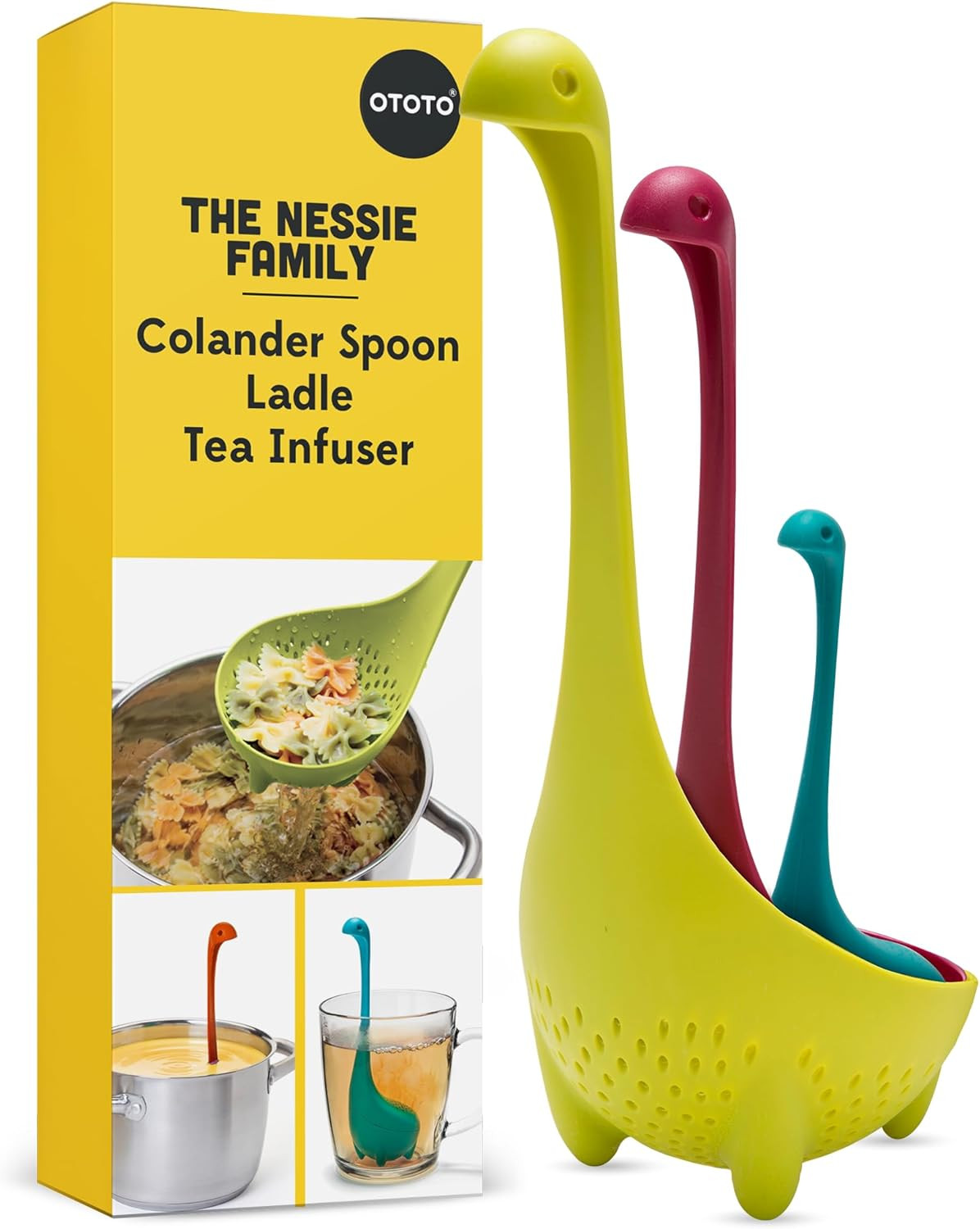 Louche Nessie dinosaure 3-en-1 avec infuseur à thé et passoire de cuisine