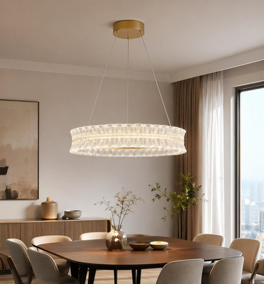 Modern LED Crystal Chandelier for Dining Room, 23.6'' round K9 Crystal Gold Chand