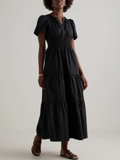 Quince Black 100% Organic Cotton Poplin Tiered Maxi Dress Small NEW