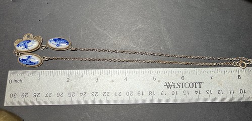Vintage Singed Numbered Delft Blue Windmill Sterling Silver Necklace - Picture 4 of 5