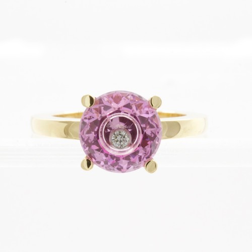Chopard So Happy Happy Diamond Ring 18K Yellow Gold Pink Lucite Size 53 or 6.25