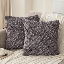 Elegant 3D Raised Ribbon Roses Faux Silk Cushion Cover Throw Pillow Case