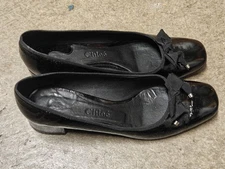 Chloé Black Leather Ballet Flats w/ Grosgrain Bow Slip On Women's EU 37 US 7