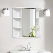 3 Tier White Bathroom Wall Cabinet w/ Mirror&Door Storage Organizer Cupboard UK