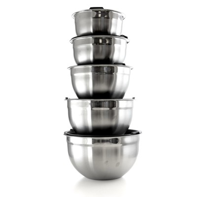 MegaChef Stackable Stainless Steel 5 Piece Mixing Bowl Set Silver