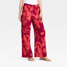 Women High-Rise Linen Wide Leg Pull-On Pants - A New Day Red