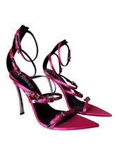 Sandali donna Versace satinati fucsia con tacco a spillo in metallo