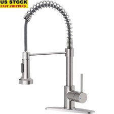 Brushed Nickel Kitchen Faucet Pull Down Sprayer 360 Degree Deck Mount Faucet New