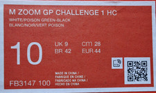 Size Men-10, NK Zoom GP Challenge 1 HC Tennis Shoes, BLK/WHT, FB3147-100