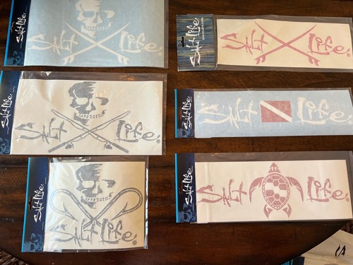 SALT LIFE Sticker Decal 12" PICK ONE Surfer Fishing Hook Diver Flag Turtle Diver