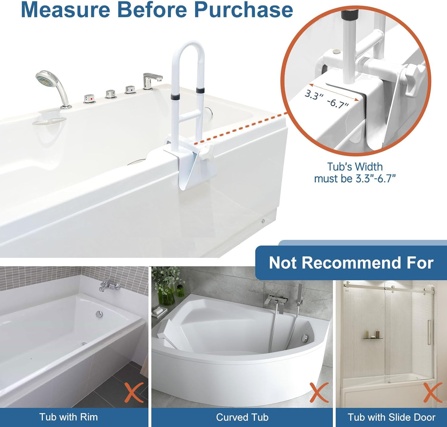 Grab Bars for Bathtubs and Showers, Adjustable Bathtub Safety Rail for Seniors,