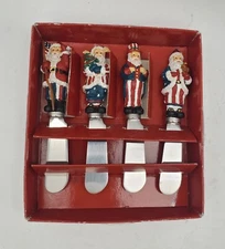 Patriotic Santa Set Of 4 Boston Warehouse American Cheese Spreaders Uncle Sam
