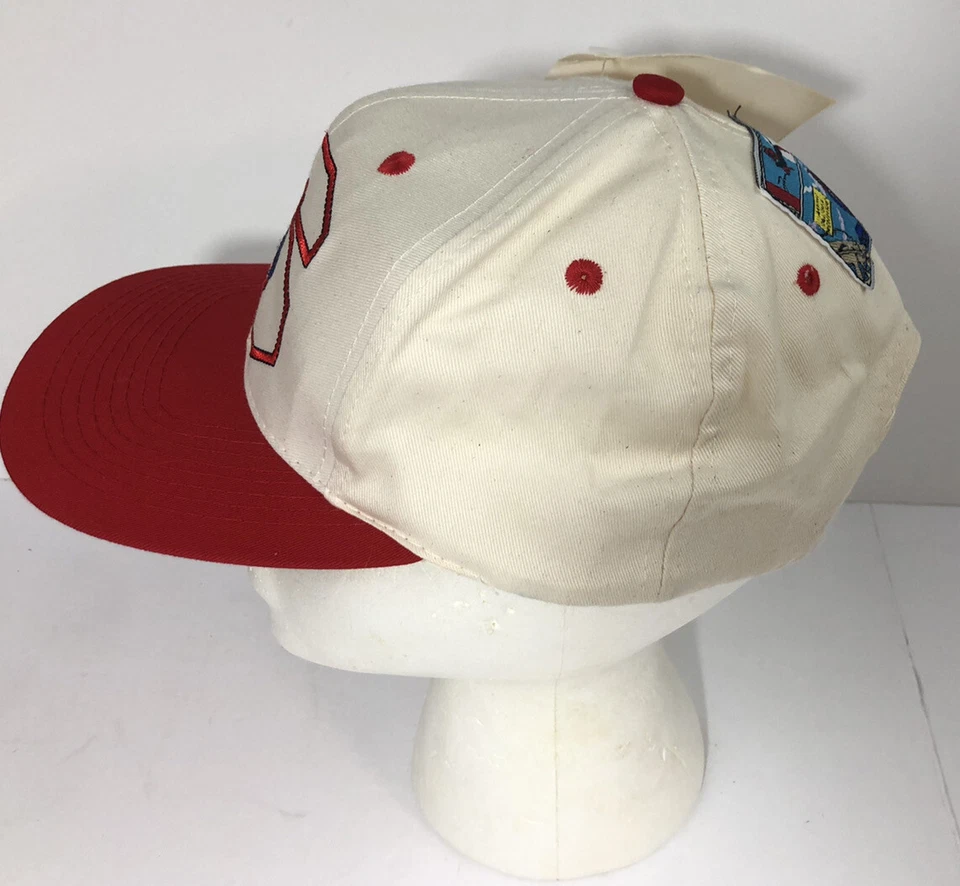 Marvel SpiderMan S 1994 NUEVO con etiqueta camionero Snapback Logo 7 sombrero rojo blanco Foto 3 de 4