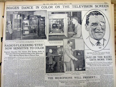 1929 newspaper EARLIEST REPORTS of INVENTION OF COLOR TELEVISION TV -with Photos