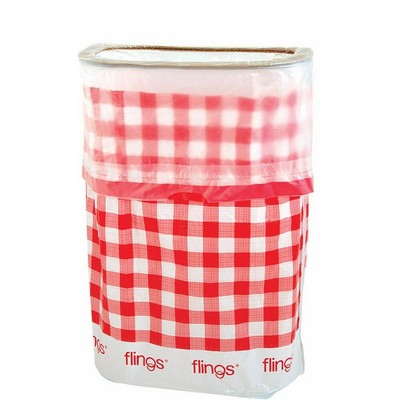 Flings Bin Gingham Patented 13 Gallon Pop Up Trash Bin For Parties, Picnics And Everyday Use, 22 X 15 X 10", Red (896286002216)