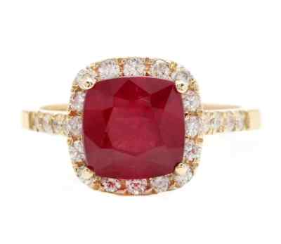 3.50TCW Cushion Natural Ruby & Diamond Halo Ring For Mother's 14k Yellow Gold