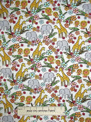 Jungle Animal Elephant Giraffe Lion Cotton Fabric Timeless Treasures C3346 YARD